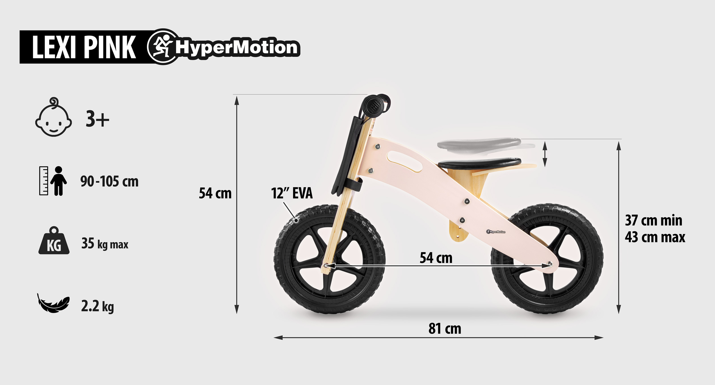 Bicicleta de equilíbrio leve para crianças 2+ HyperMotion LEXI