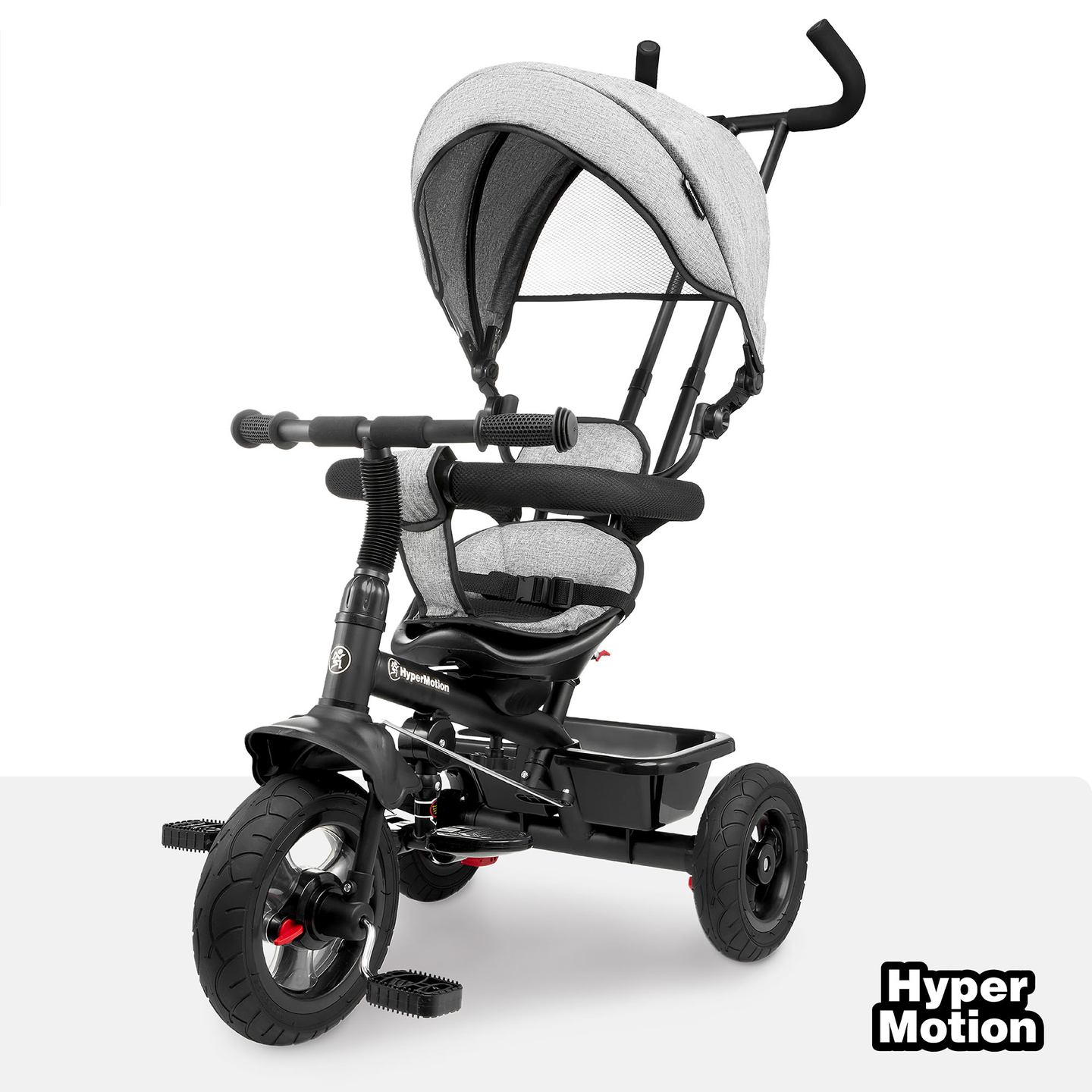 Triciclo para crianças de 1 a 4 anos - TOBI FREY - cor cinza - giratório - rodas infláveis + empurrador