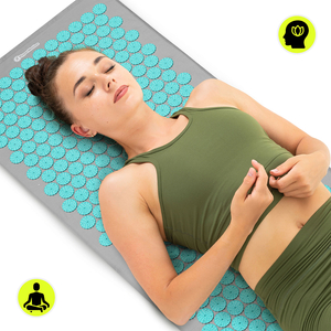 Tapete de acupressão grande com almofada e capa - 130 cm HyperMotion cinza-menta