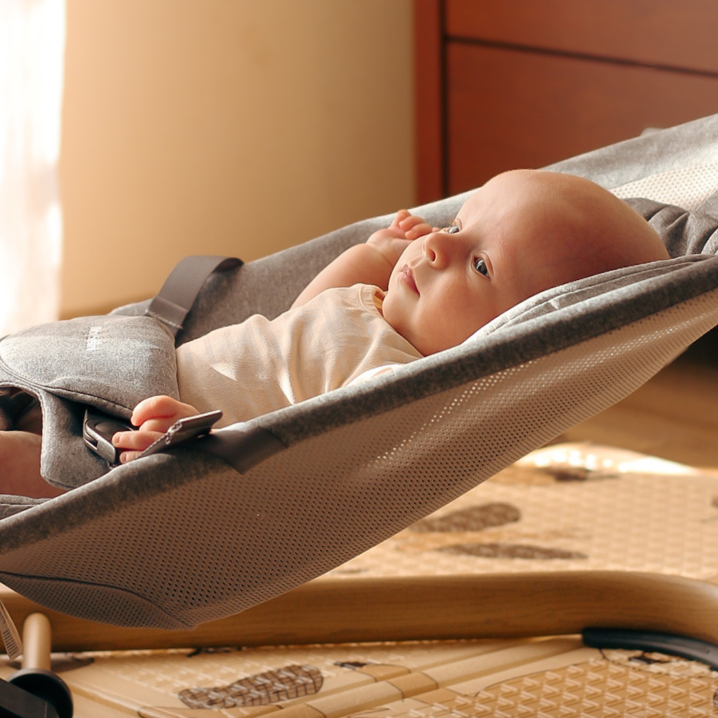 Cadeira de balanço 2 em 1 com inserção Moby-System LILY – cinza