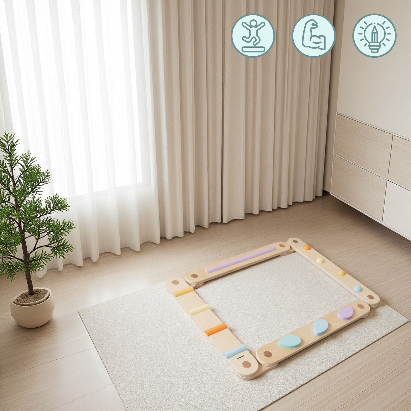 Grande percurso sensorial em madeira - pista de equilíbrio - 9 elementos