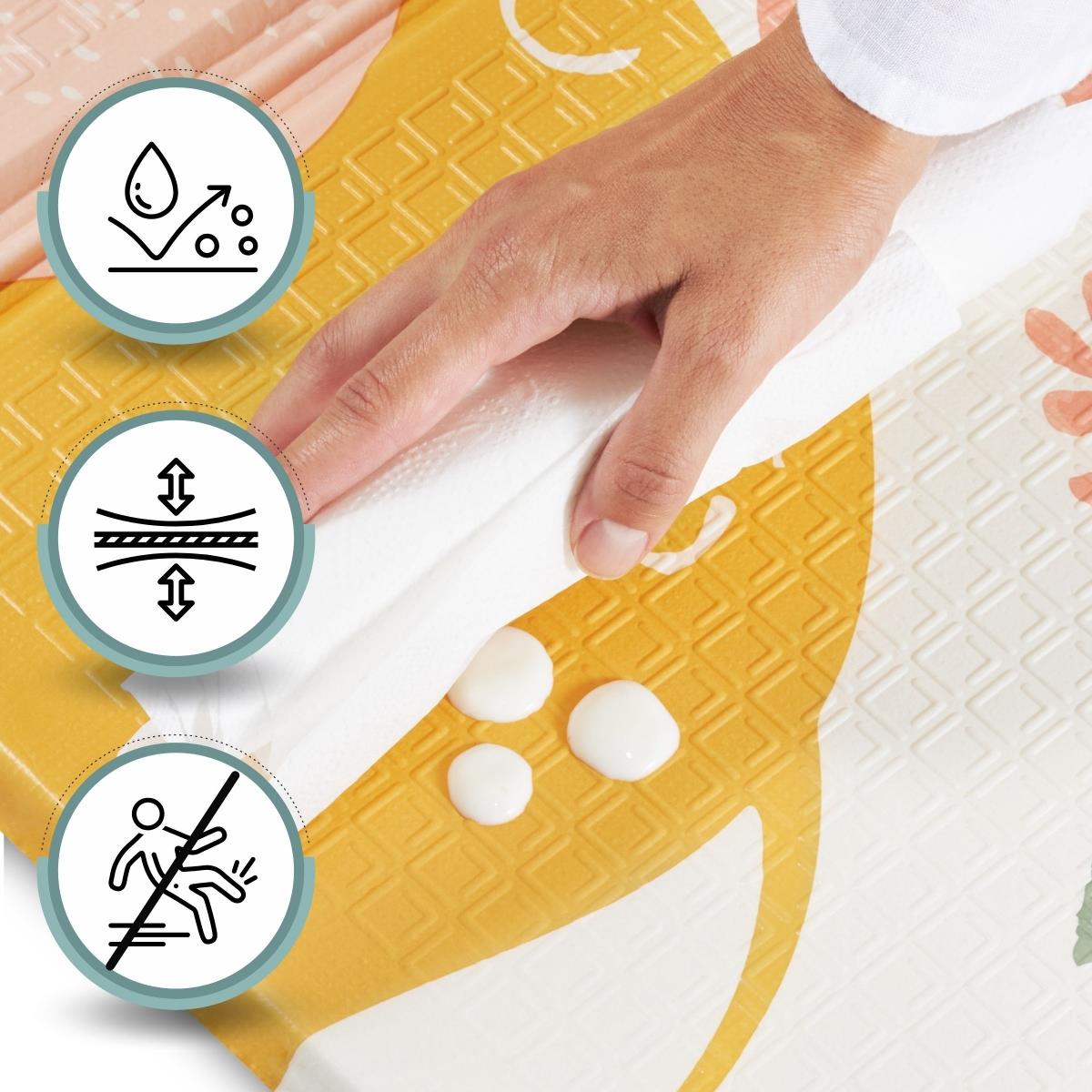 Tapete de espuma dobrável de dupla face 180 x 120 x 1cm - Exotic Elephants/Delicate Grey