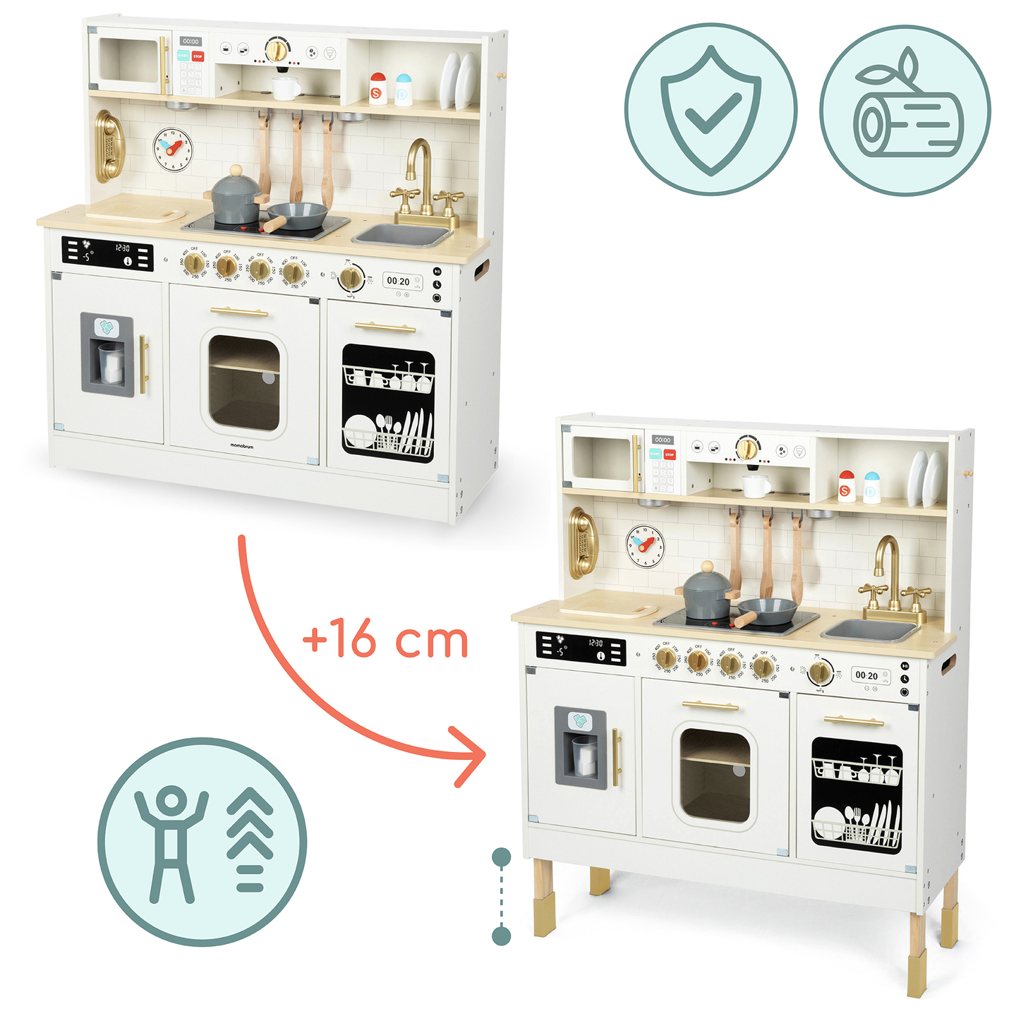 Cozinha interativa XXL de madeira com acessórios e iluminação LED - dois níveis