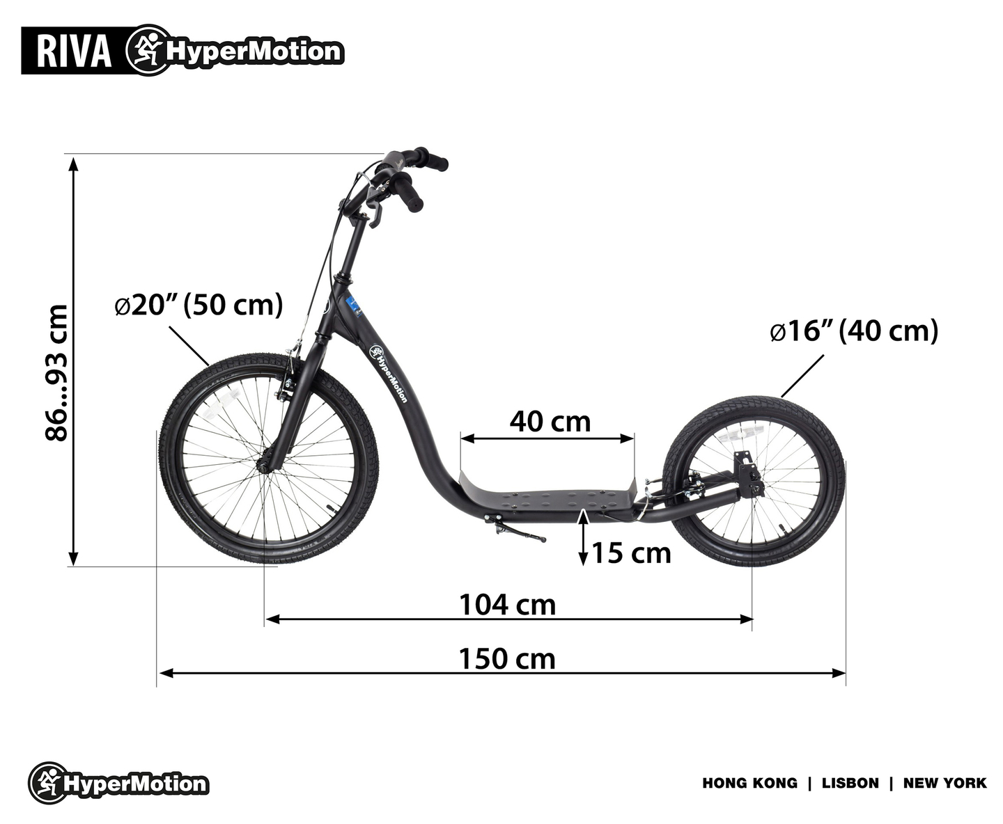 Scooter urbana HyperMotion RIVA com rodas infláveis de 50 cm e 40 cm