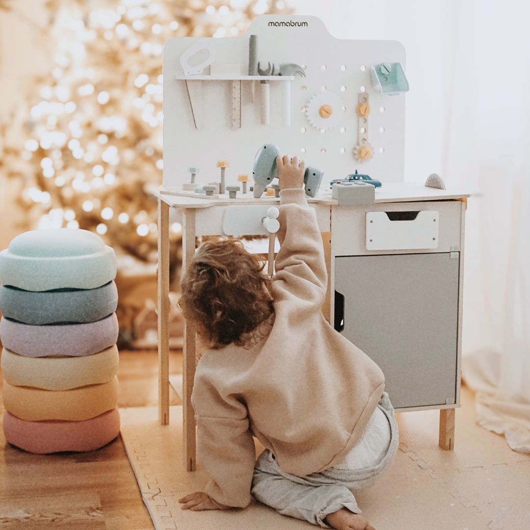 Grande oficina de madeira com ferramentas XXL - conjunto DIY, 74 elementos