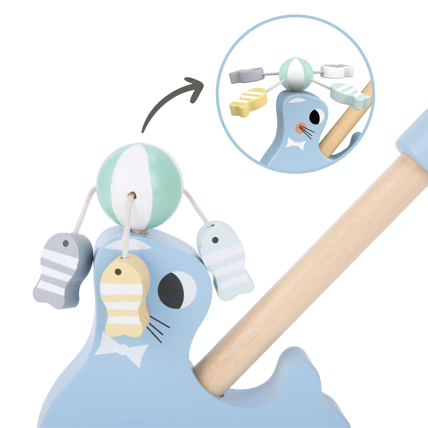 Selo de madeira com bastão para empurrar - empurrador