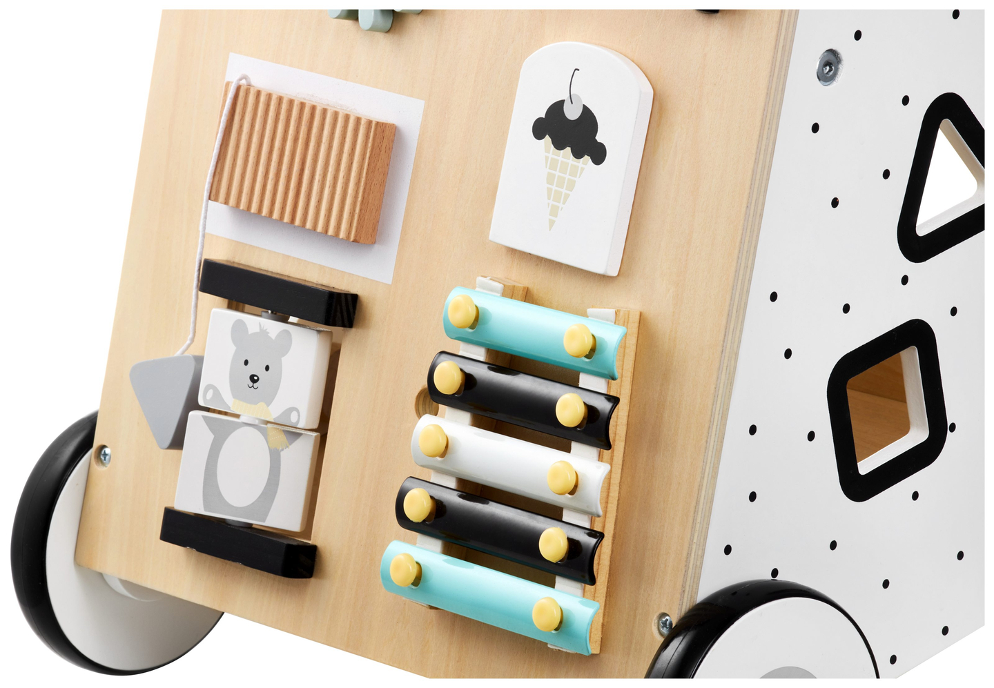 Andador / empurrador educacional de madeira para crianças - prancha de manipulação