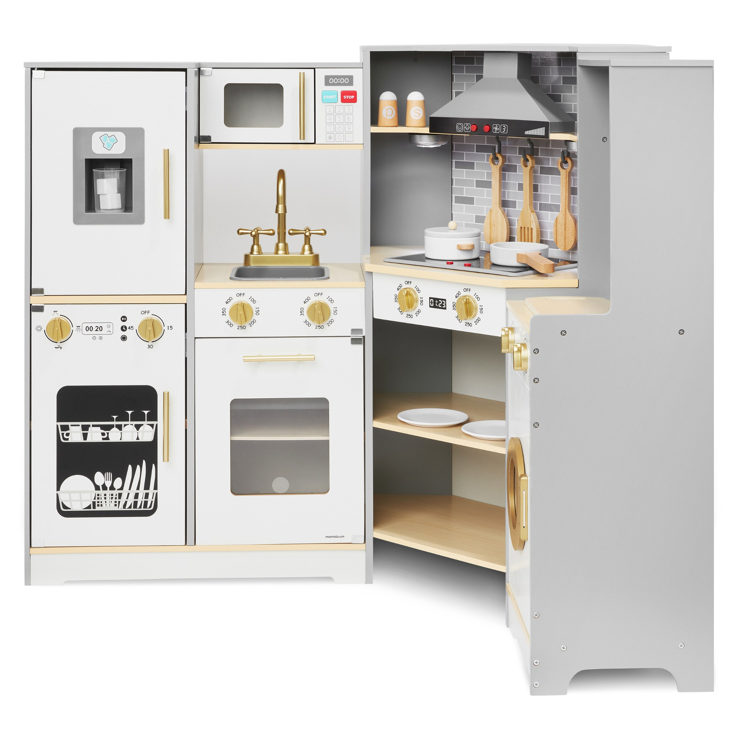 Cozinha interactiva de madeira XXXL com iluminação LED, exaustor e acessórios