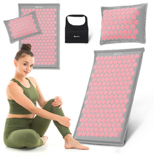 Tapete de acupressão em linho ecológico com fibra de coco e almofada de trigo sarraceno – 68 cm HyperMotion Cinza e Rosa