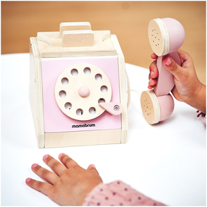 Telefone retrô de madeira - rosa pastel