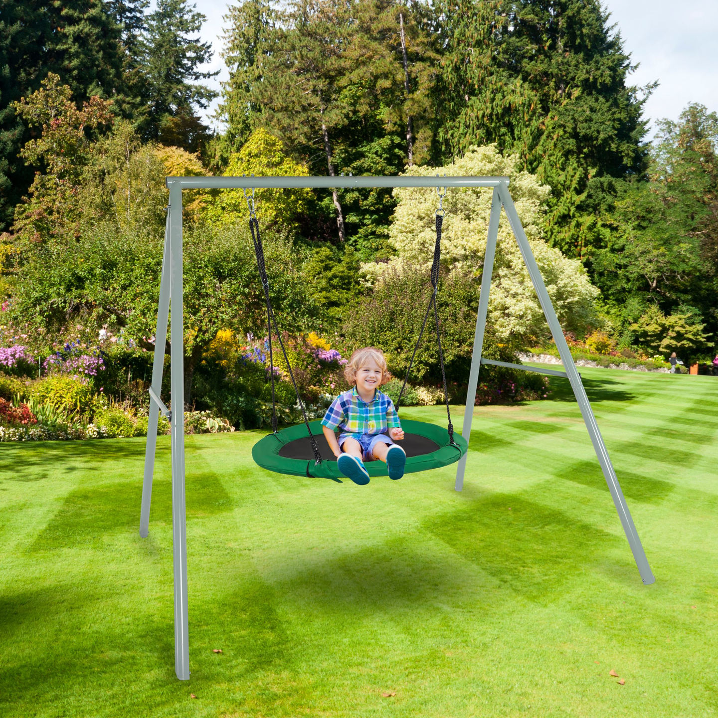 Balanço de jardim tipo ninho de cegonha com moldura e cordas