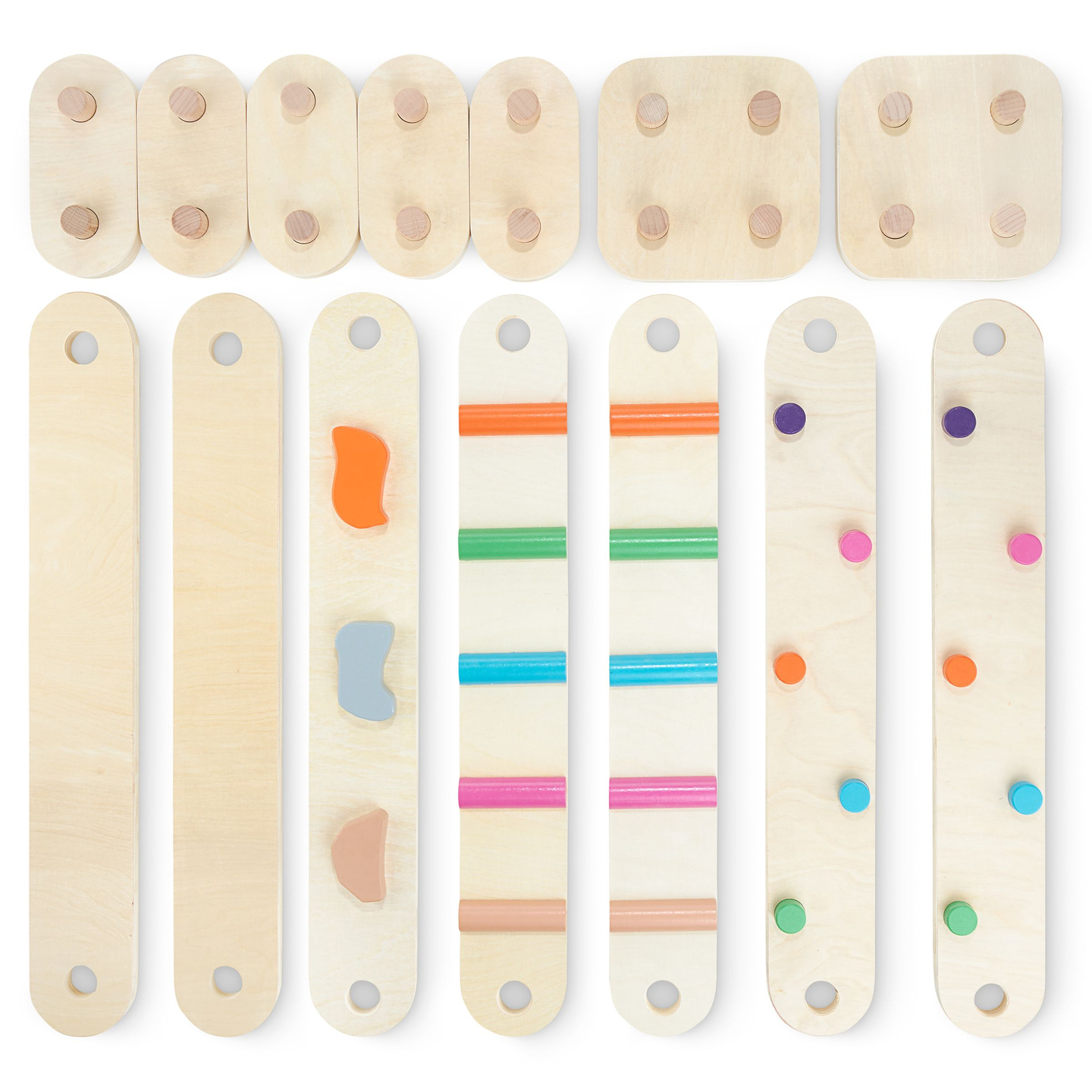 Pista de equilíbrio em madeira - caminho sensorial - 14 elementos