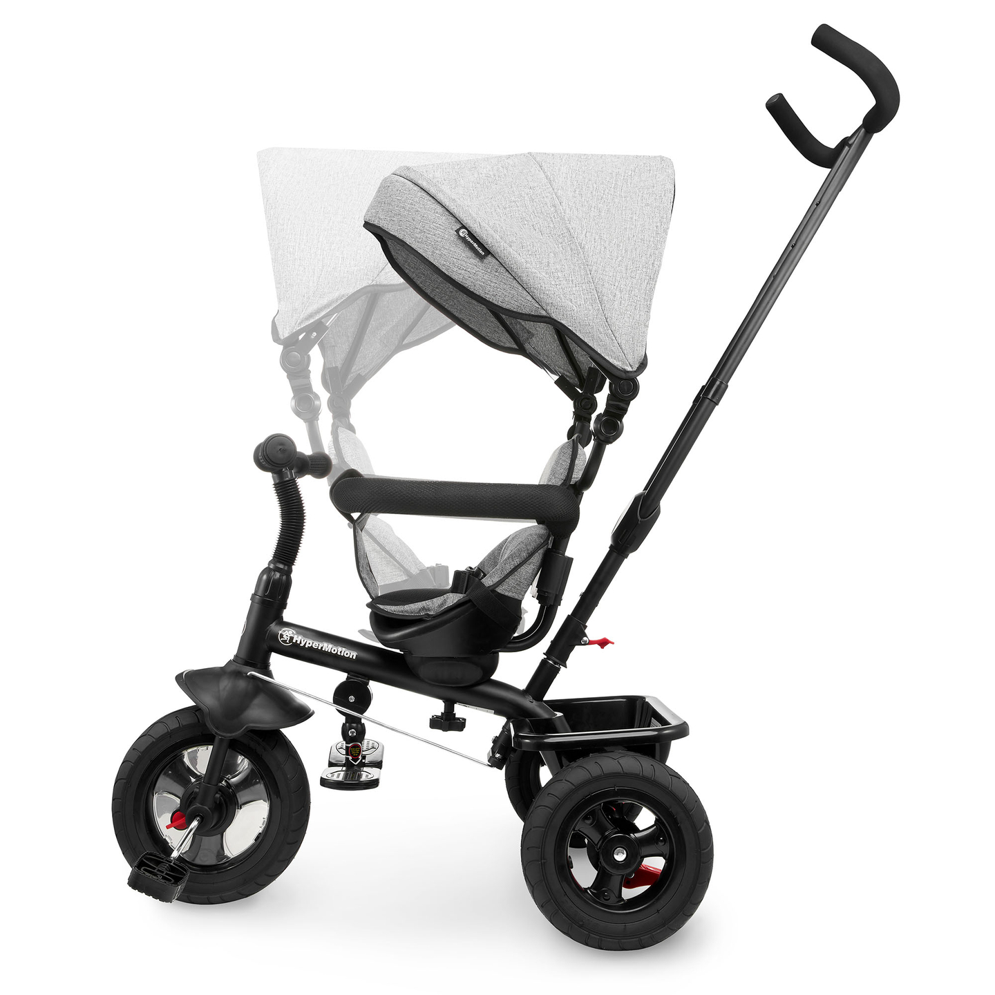 Triciclo para crianças de 1 a 4 anos - TOBI FREY - cor cinza - giratório - rodas infláveis + empurrador