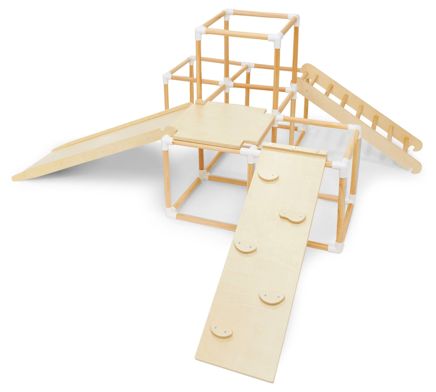 Grande playground doméstico XXL de madeira - escorregador, escada, parede de escalada, cubos de escalada