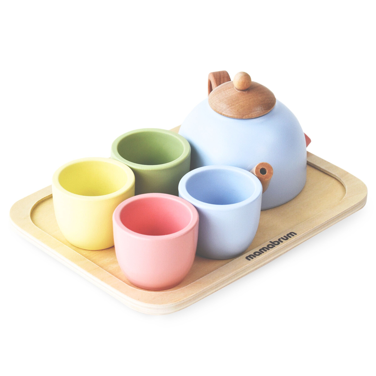 Serviço de chá em madeira com bandeja - 7 elementos