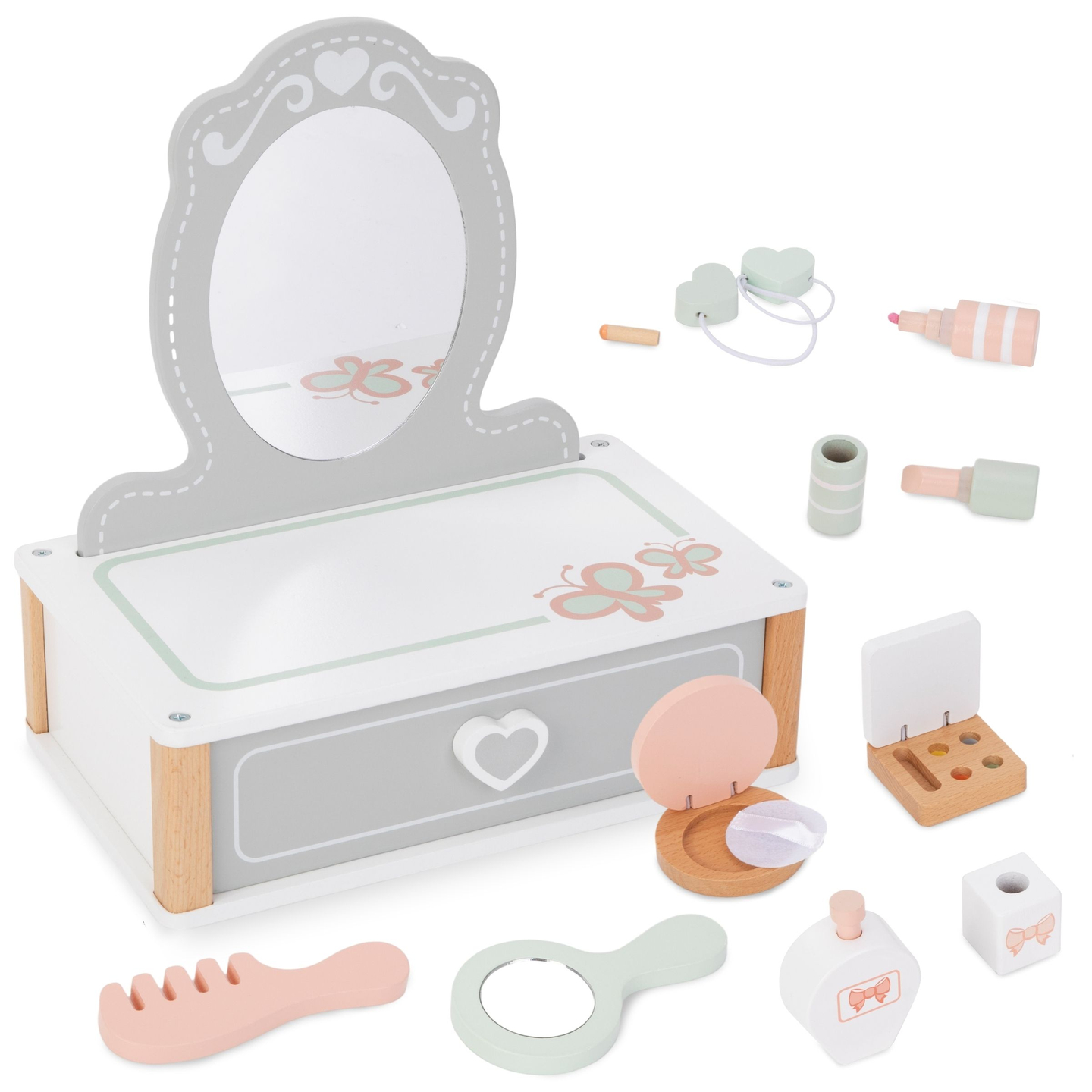 Penteadeira de madeira para crianças com acessórios