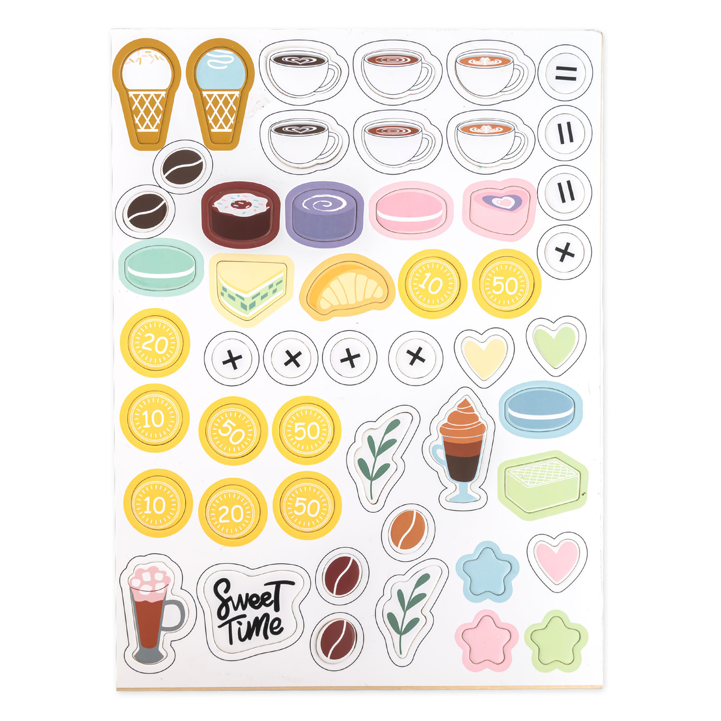 Uma grande gelataria de madeira com quadro magnético, máquina de café e conjunto de gelados e sobremesas - mais de 70 peças!