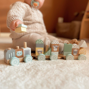 Trem de madeira com blocos para menino - Fazenda