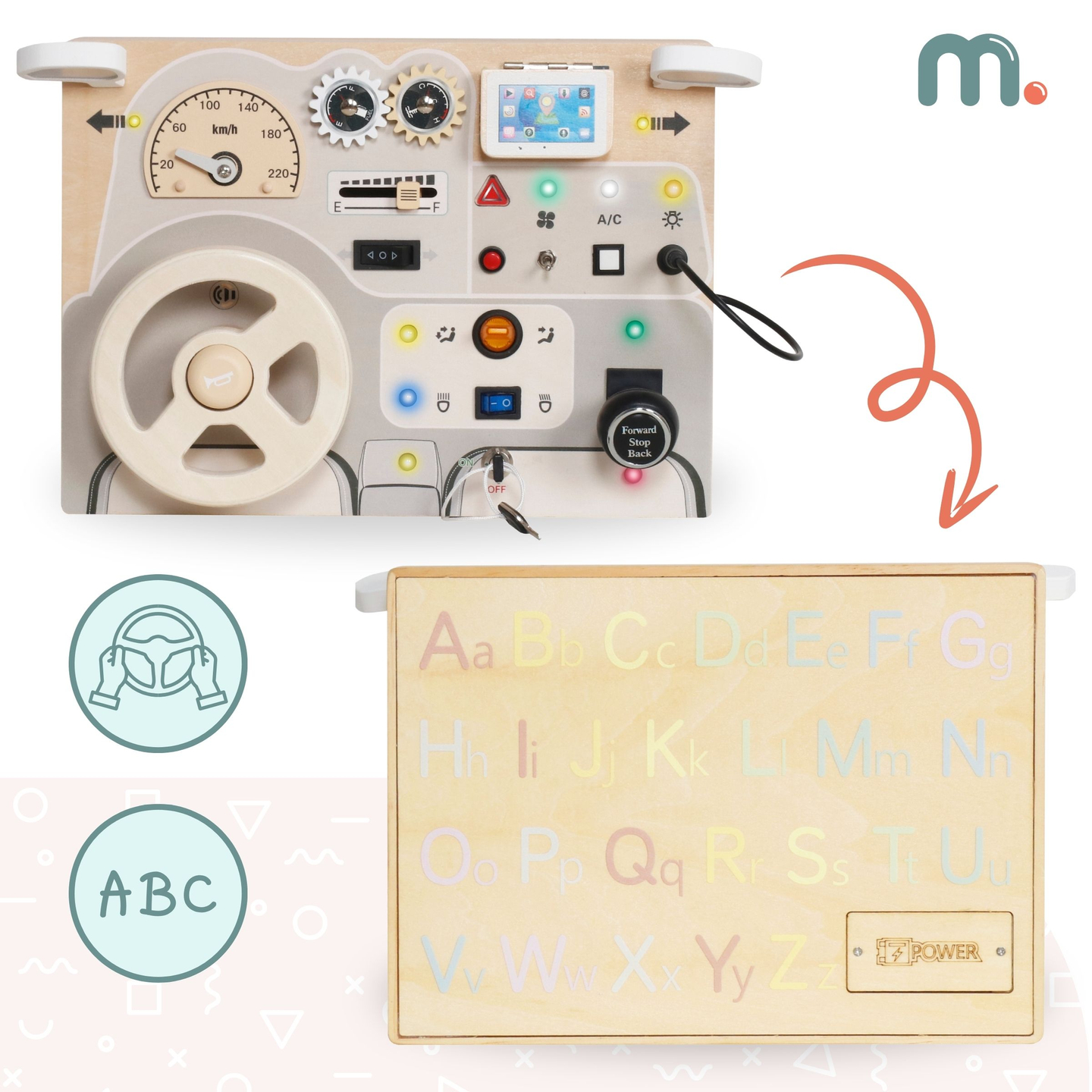 Tabuleiro de madeira Montessori para crianças pequenas - painel de instrumentos do carro