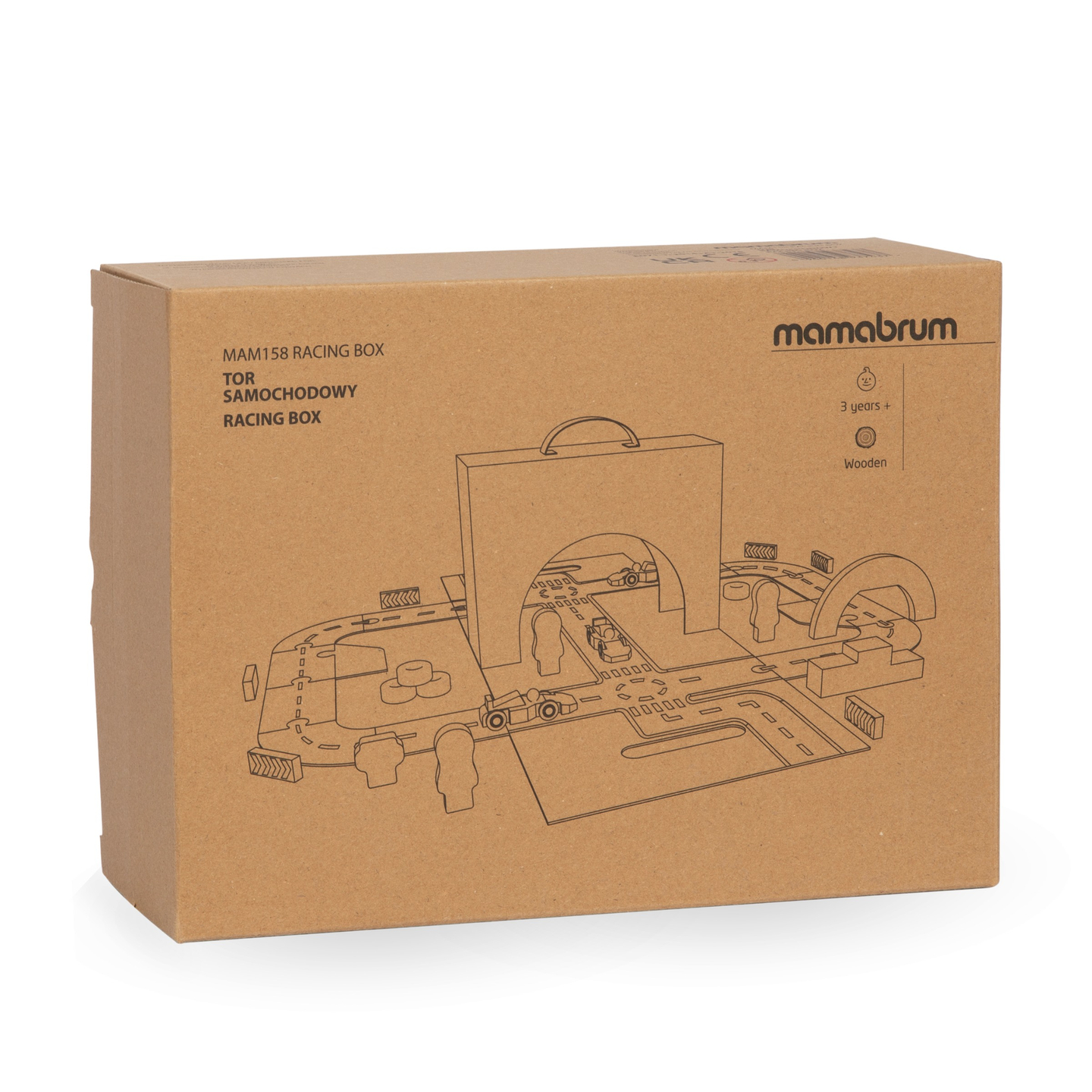 Mala magnética com pista de corrida, veículos de madeira e acessórios rodoviários