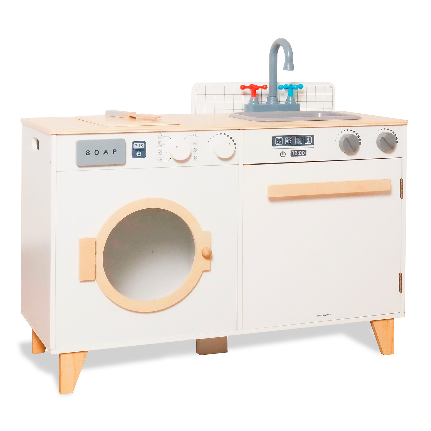 Lavandaria e cozinha em madeira - conjunto de casa 2 em 1 para crianças