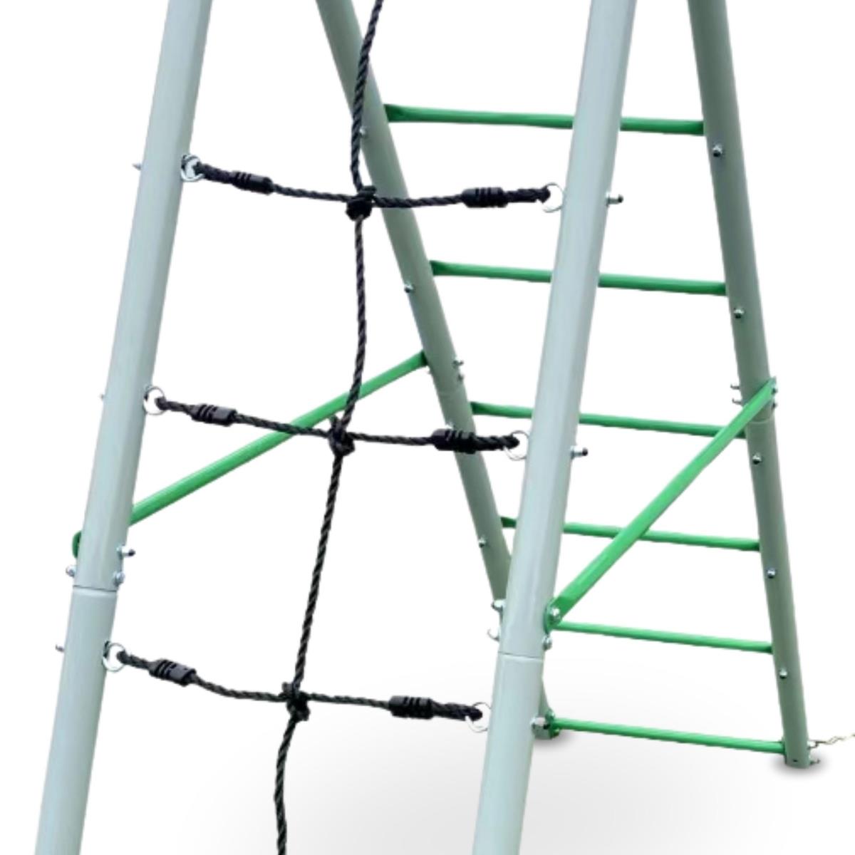 Parque infantil XL para crianças com baloiço de ninho de cegonha, escada e rede de escalada