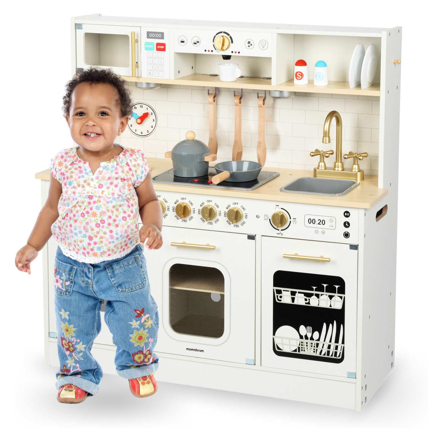 Cozinha interativa XXL de madeira com acessórios e iluminação LED - dois níveis