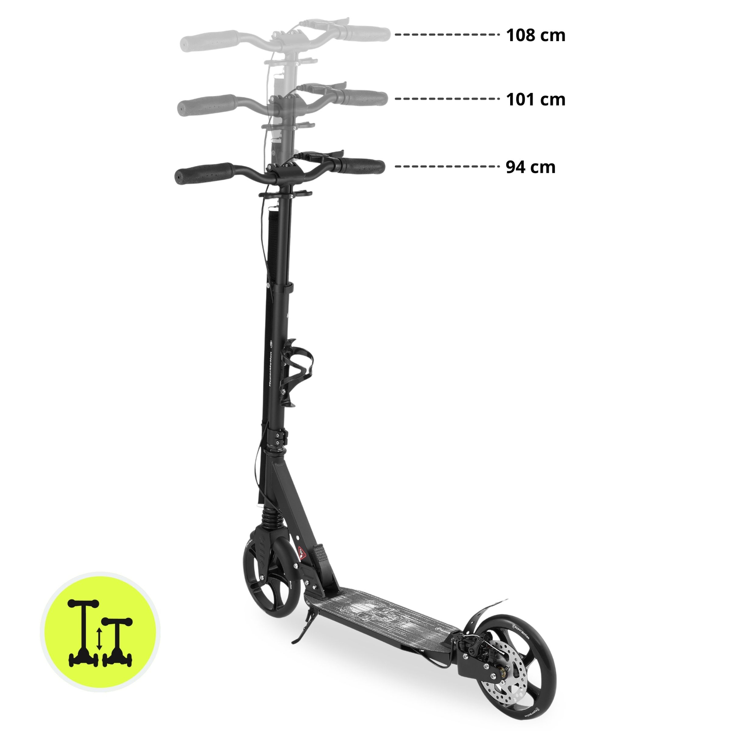 Trotinete de duas rodas para jovens adultos - com amortecedor - HyperMotion Skyline - preto, alumínio - 100kg