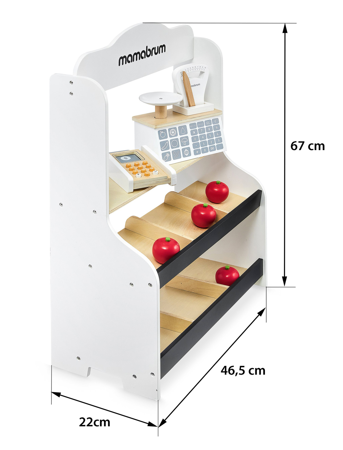 Minimercado - loja com balança, terminal, cartão de pagamento e fruta