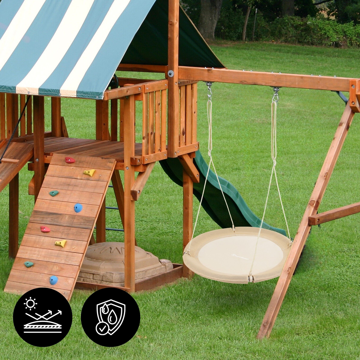 Baloiço ninho de cegonha HyperMotion - 100 cm de diâmetro, cor bege boho