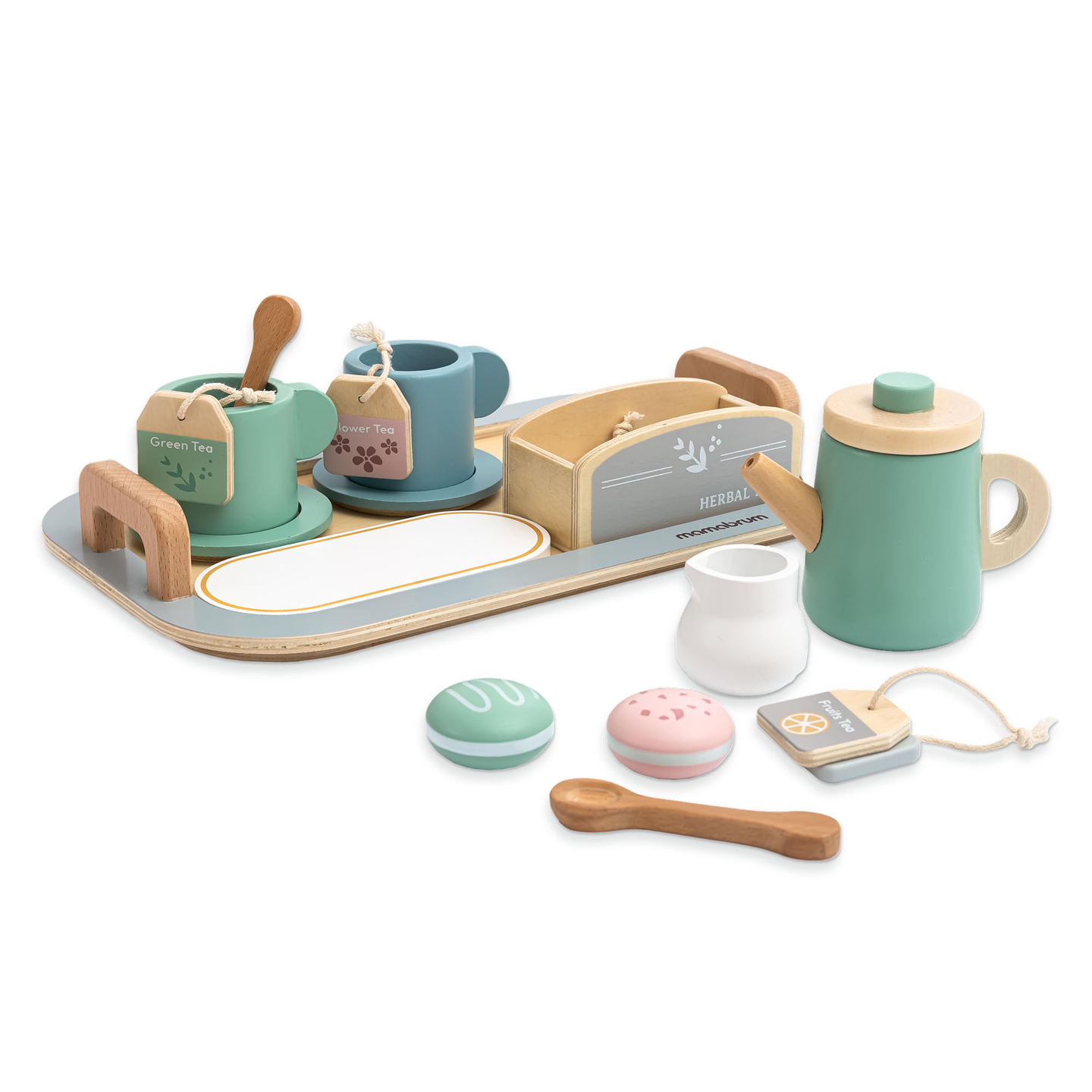 Conjunto de chá grande em madeira com tabuleiro - 18 artigos