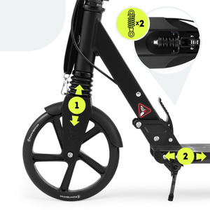 Trotinete de duas rodas para jovens adultos - com amortecedor - HyperMotion Skyline - preto, alumínio - 100kg