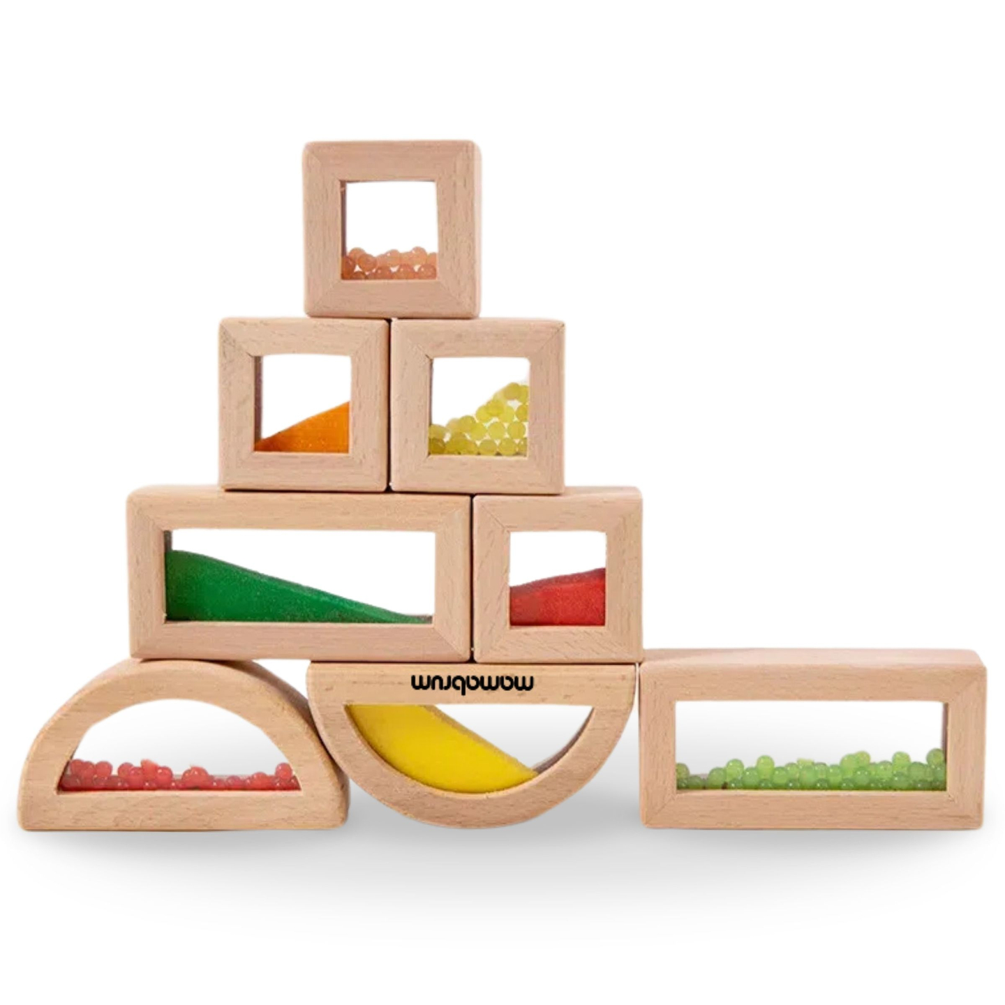 Conjunto de blocos sensoriais de madeira com diferentes recheios - 15 peças