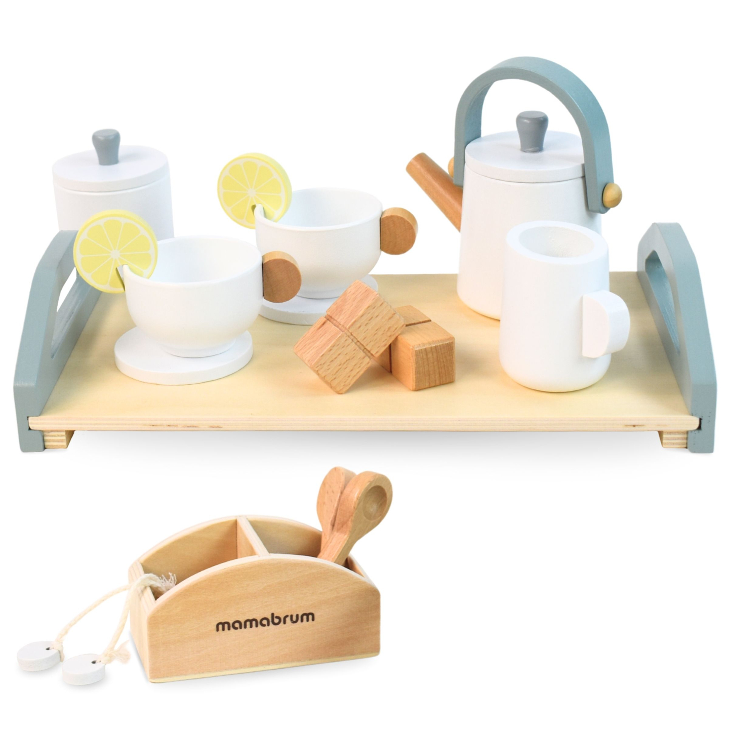 Jogo de chá grande em madeira com bandeja - 17 elementos