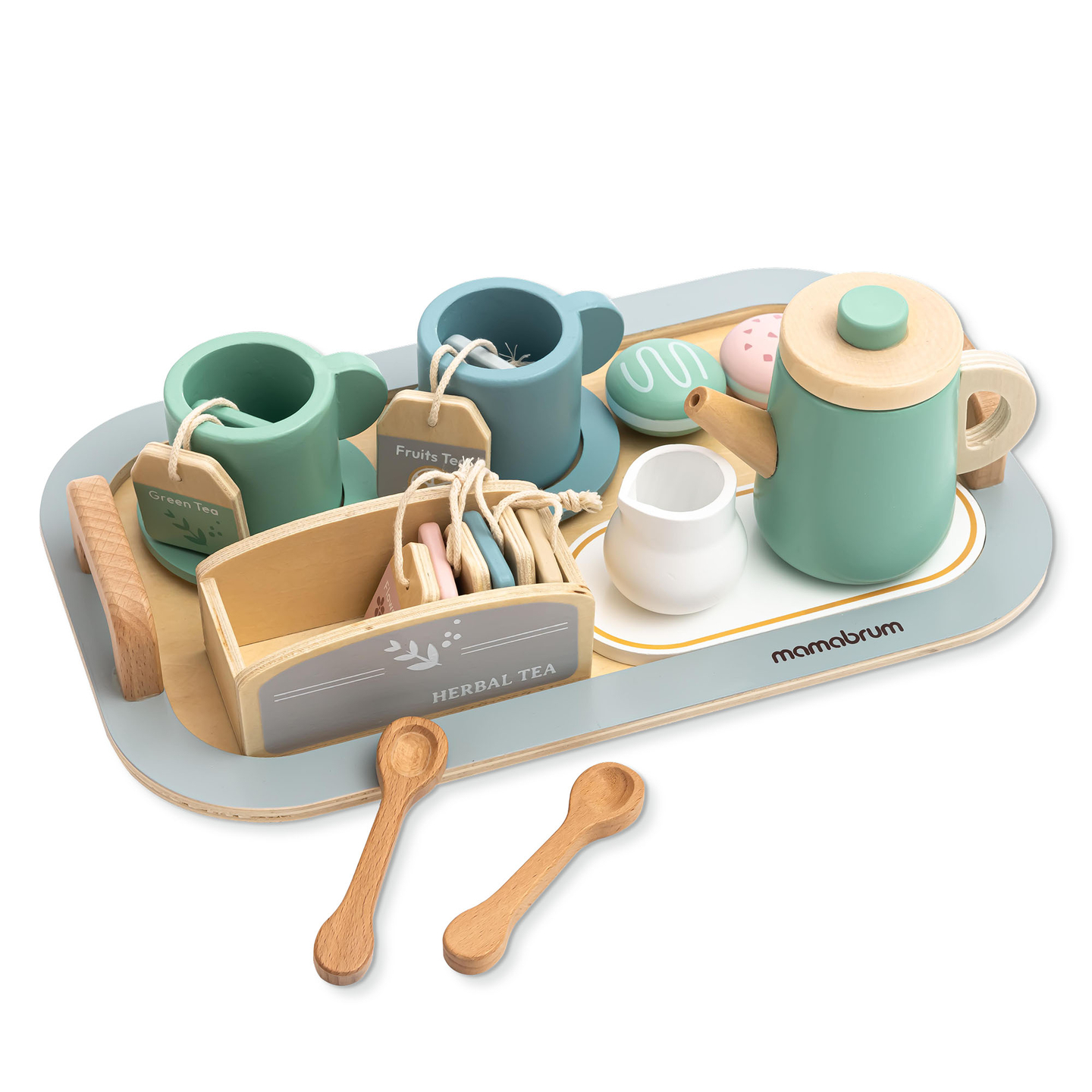 Conjunto de chá grande em madeira com tabuleiro - 18 artigos