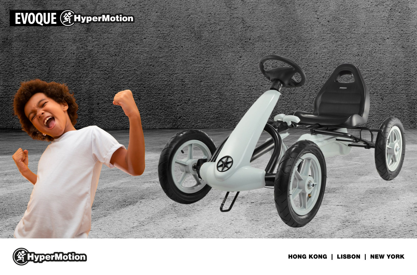 Kart a pedal EVOQUE para crianças - passeio para crianças de 5 a 8 anos - cinza