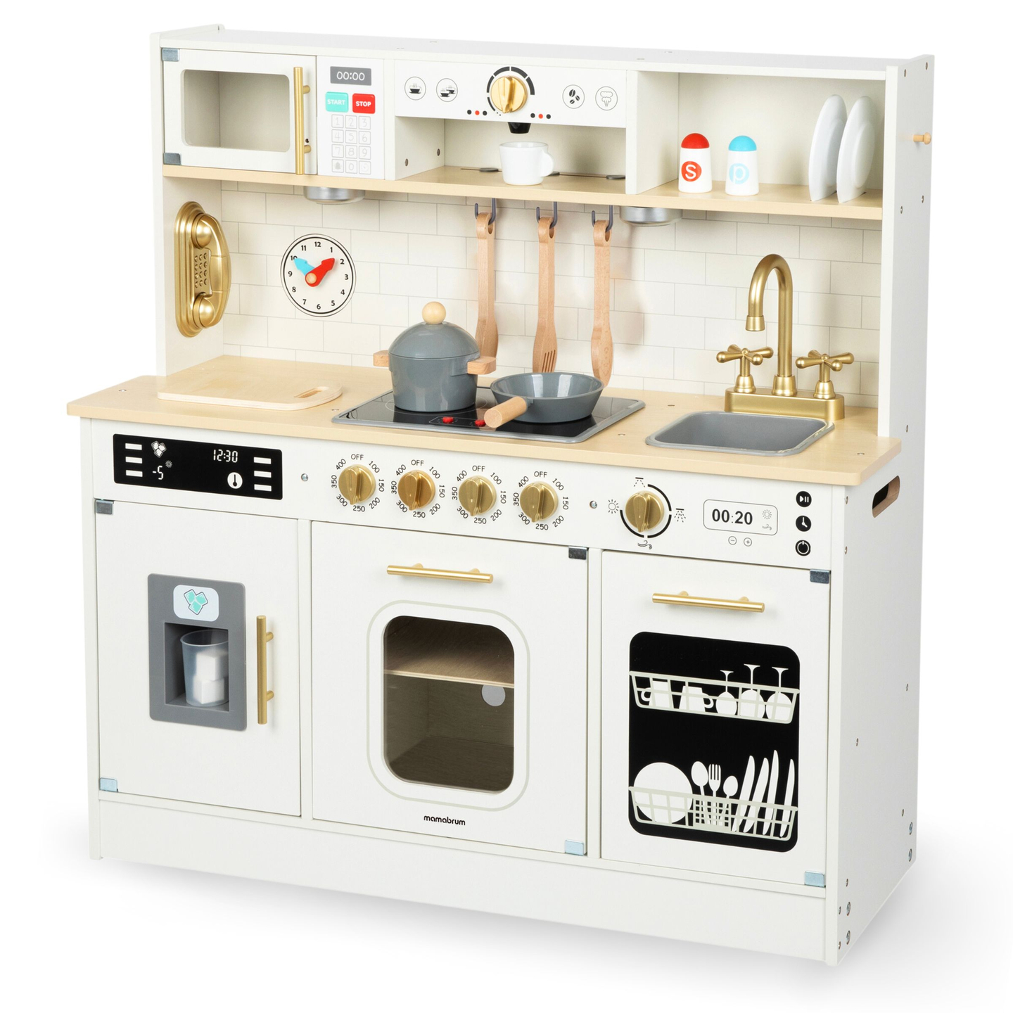 Cozinha interativa XXL de madeira com acessórios e iluminação LED - dois níveis