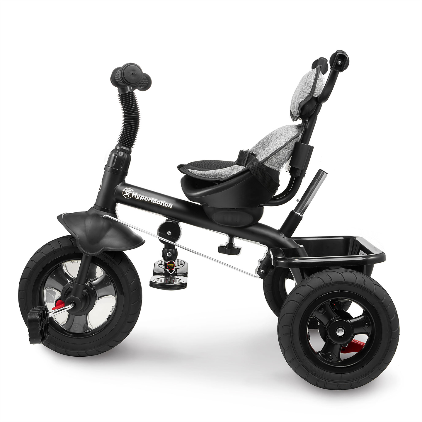 Triciclo para crianças de 1 a 4 anos - TOBI FREY - cor cinza - giratório - rodas infláveis + empurrador