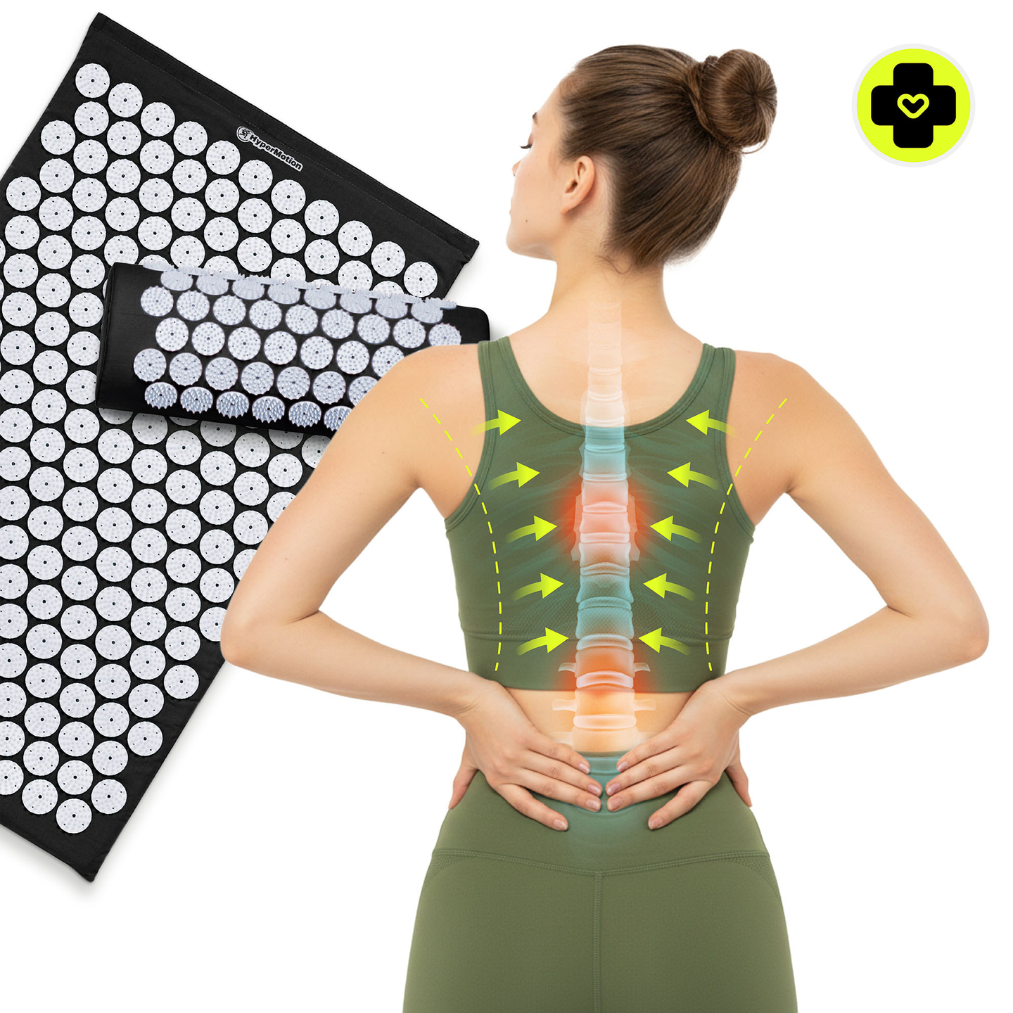 Tapete de acupressão com almofada e capa - 72 cm HyperMotion preto e branco