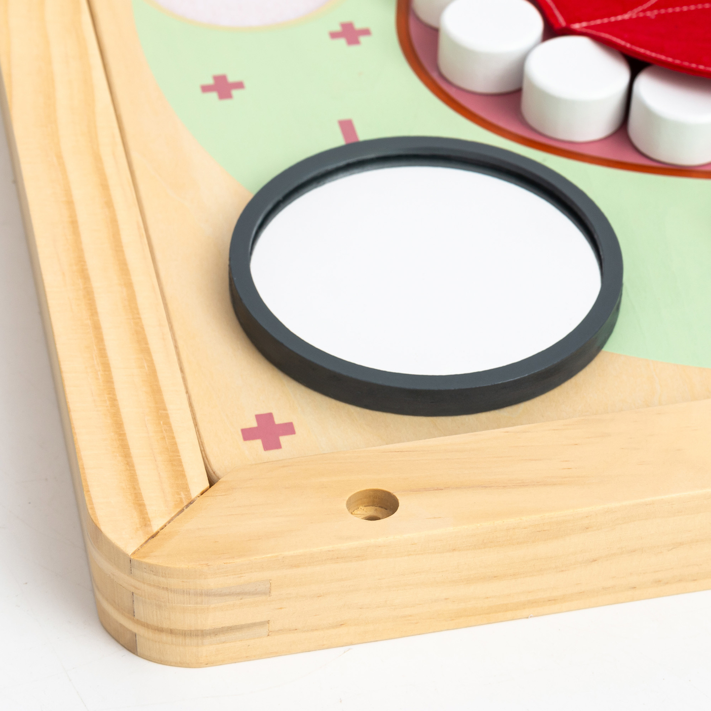 Quadro Educacional Montessori de Madeira Pequeno Dentista - escova de dentes, pasta de dentes, dentes removíveis, espelho, comida, sabores de aprendizagem