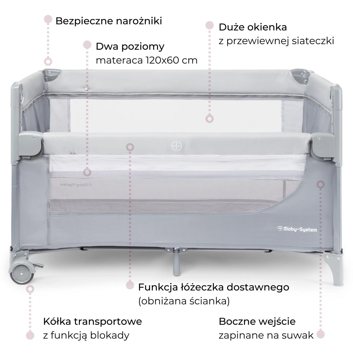 Berço de transporte Closely 3 em 1 com mesa muda-fraldas, colchão e saco de transporte