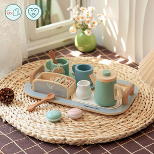 Conjunto de chá grande em madeira com tabuleiro - 18 artigos