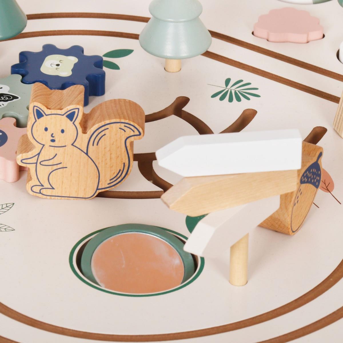 Mesa pedagógica de madeira 10 em 1 com animais e comboio