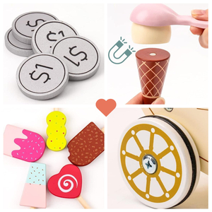 Sorveteria infantil de madeira - carrinho sobre rodas com acessórios