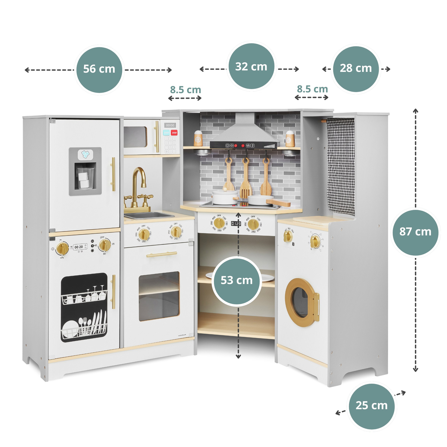 Cozinha interactiva de madeira XXXL com iluminação LED, exaustor e acessórios