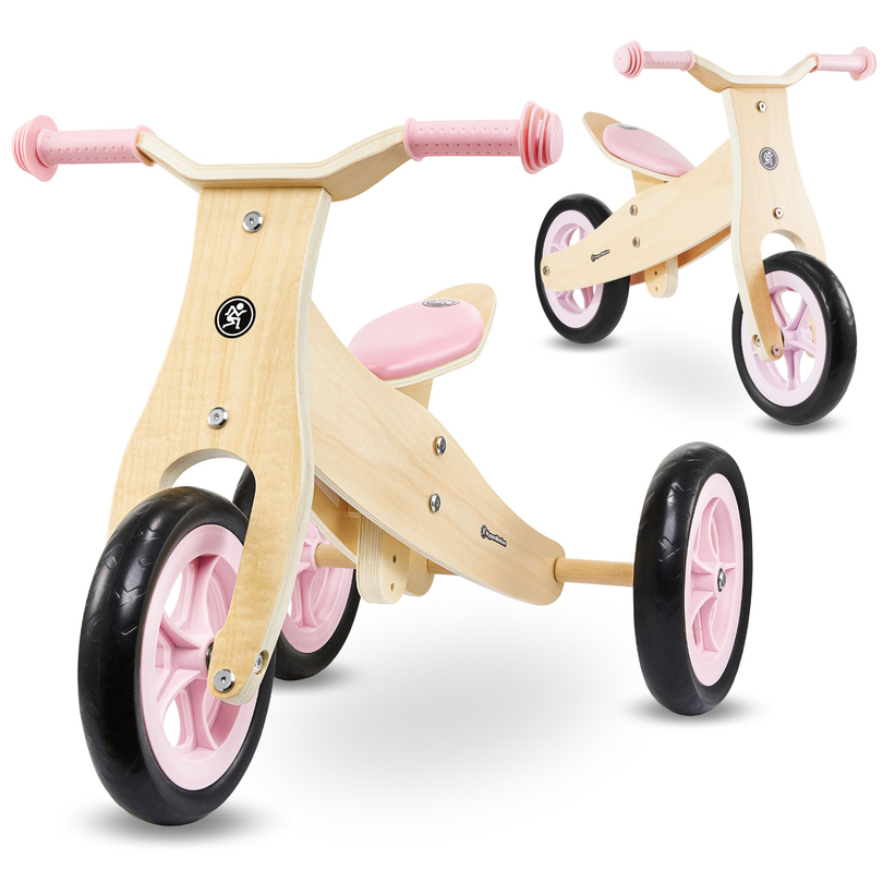 Triciclo de madeira e bicicleta de equilíbrio 2 em 1 - HyperMotion PERCY - rosa