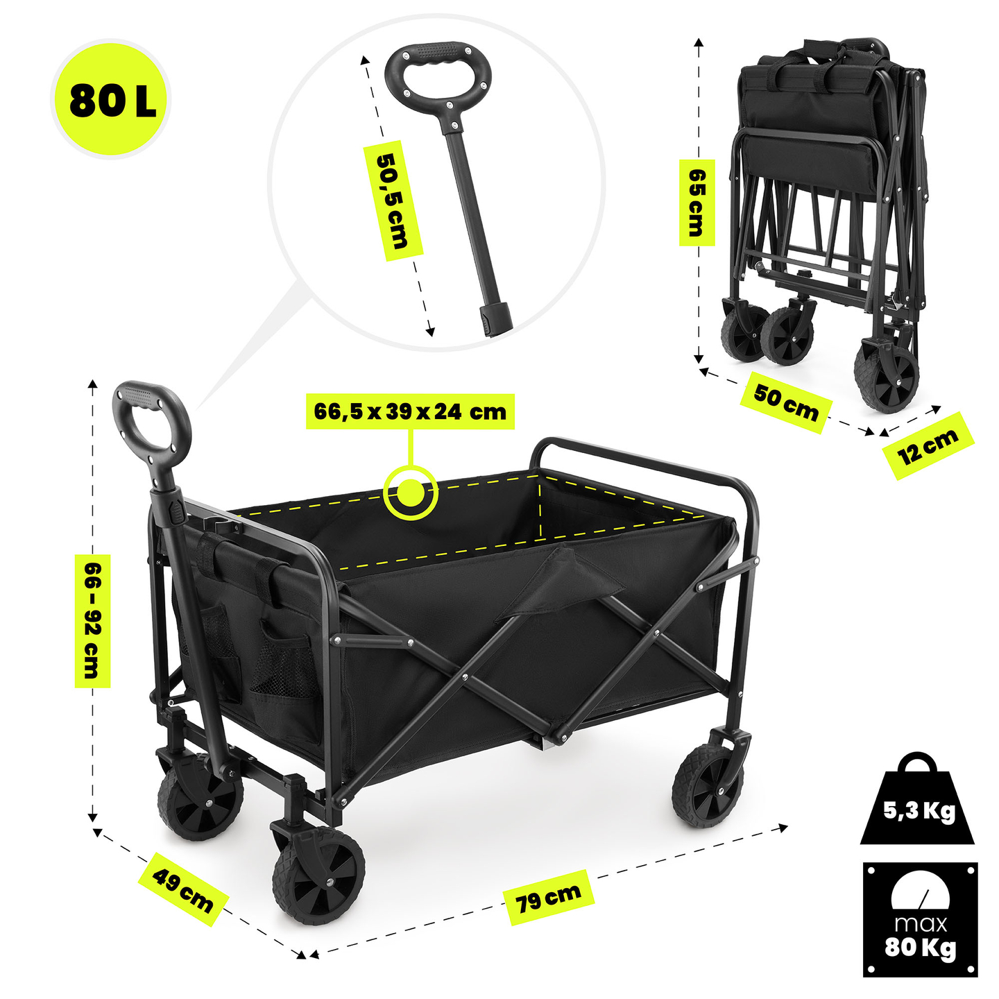 Cadeira de rodas de praia dobrável HyperMotion - preta, 80 kg