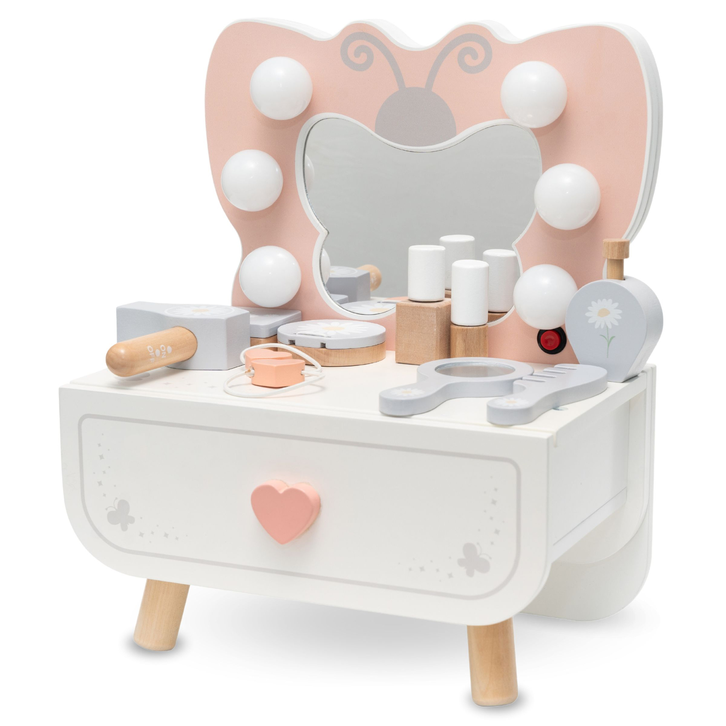 Mini toucador em madeira com iluminação LED - Butterfly