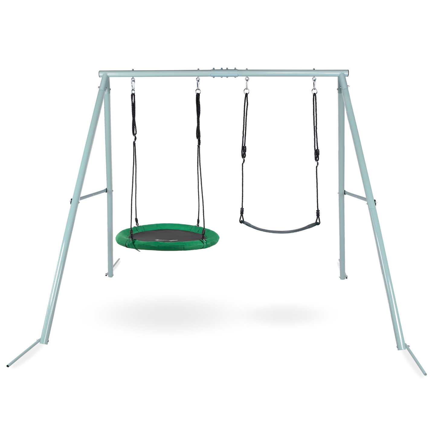 Balanço duplo de jardim com estrutura e cordas - assento e ninho de cegonha