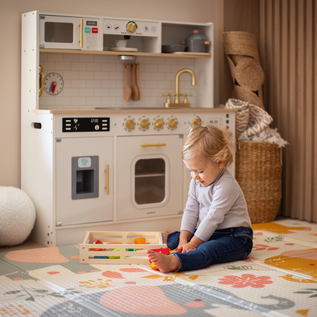 Cozinha interativa XXL de madeira com acessórios e iluminação LED - dois níveis